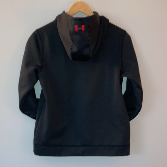 Black Under Armour Hoodie with Red/Grey Logo Sz Large (10/12) - Picture 2 of 3